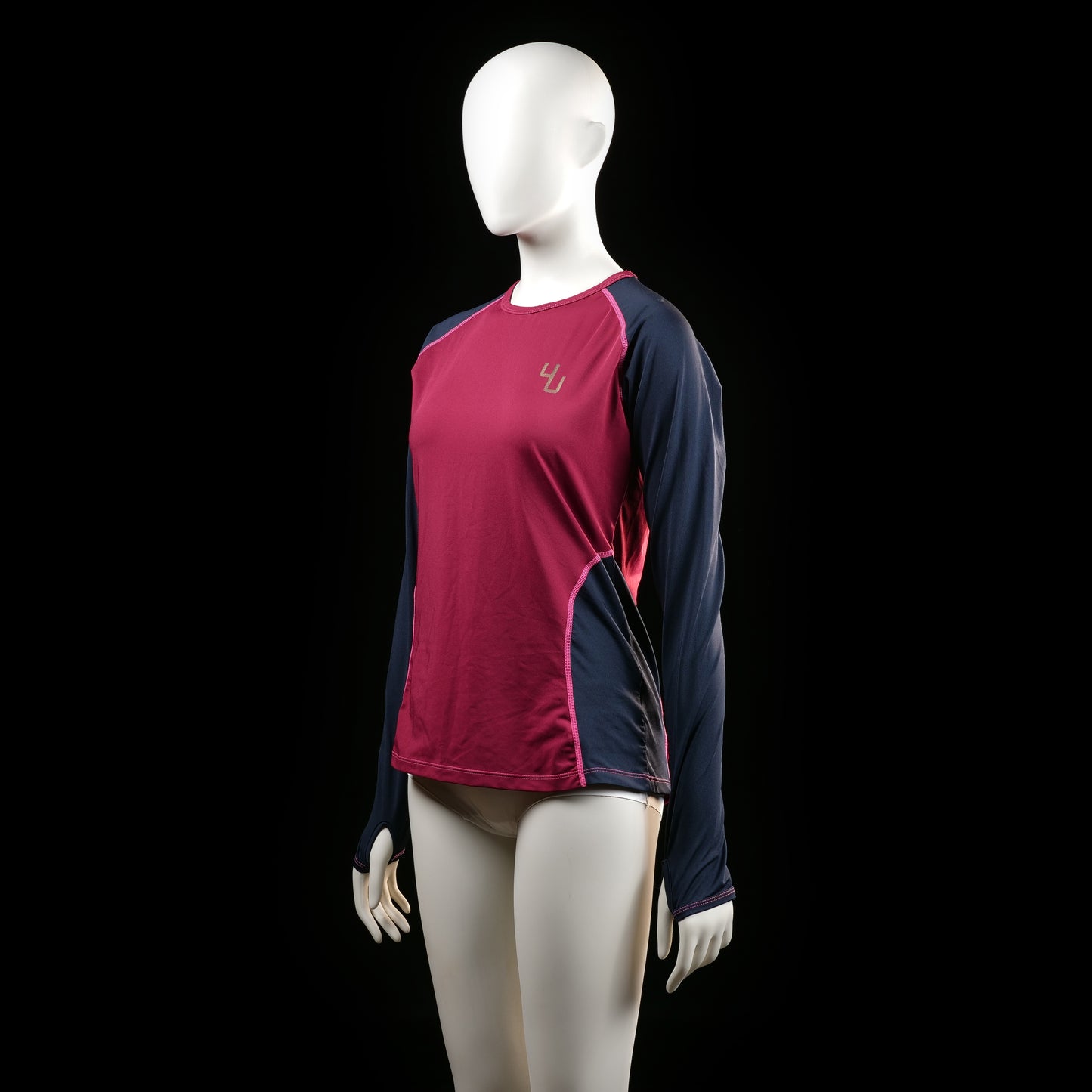 Long-sleeve top - Burgundy & Navy - Size S