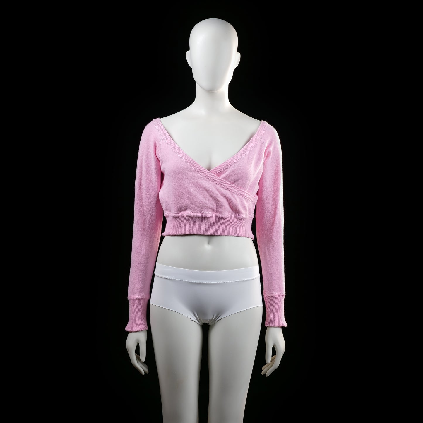 Pimkie - Sweater - Pink - Size L - (NEW) - Cropped wrap-style sweater with a deep V-neckline and long sleeves. Features ribbed cuffs and hem for a fitted look.