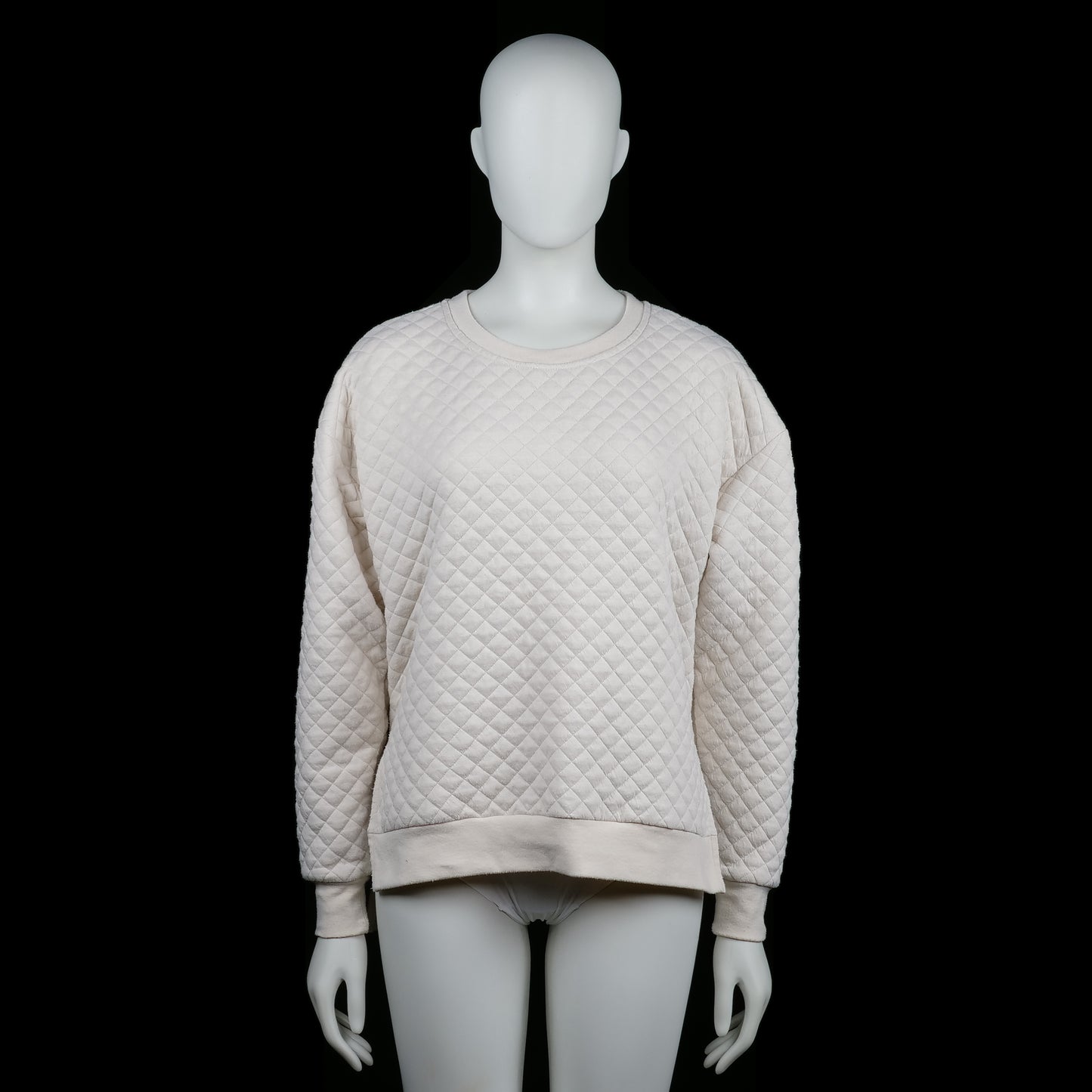 Vero Moda - Sweatshirt - Ivory - Size XS - Ivory quilted sweatshirt with a diamond pattern throughout and ribbed cuffs and hem. Features a classic round neckline and a slightly relaxed fit.