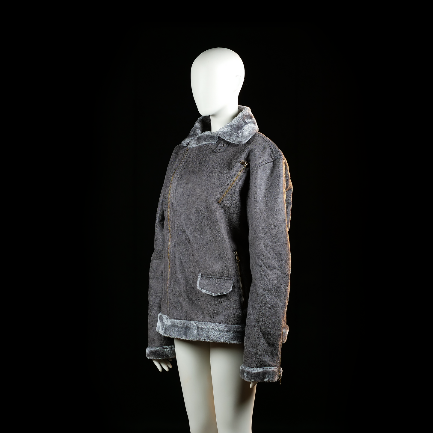 Fur jacket - Dark Gray - Size L