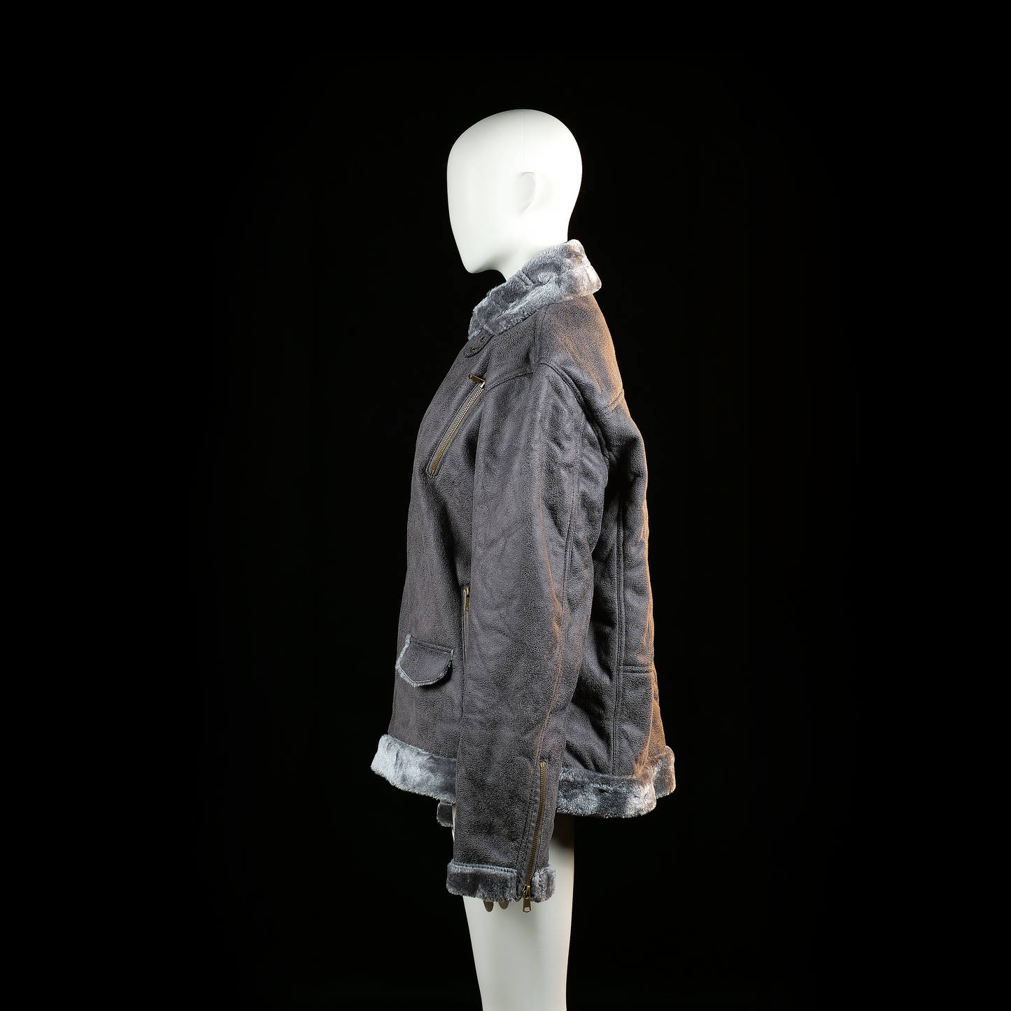 Fur jacket - Dark Gray - Size L