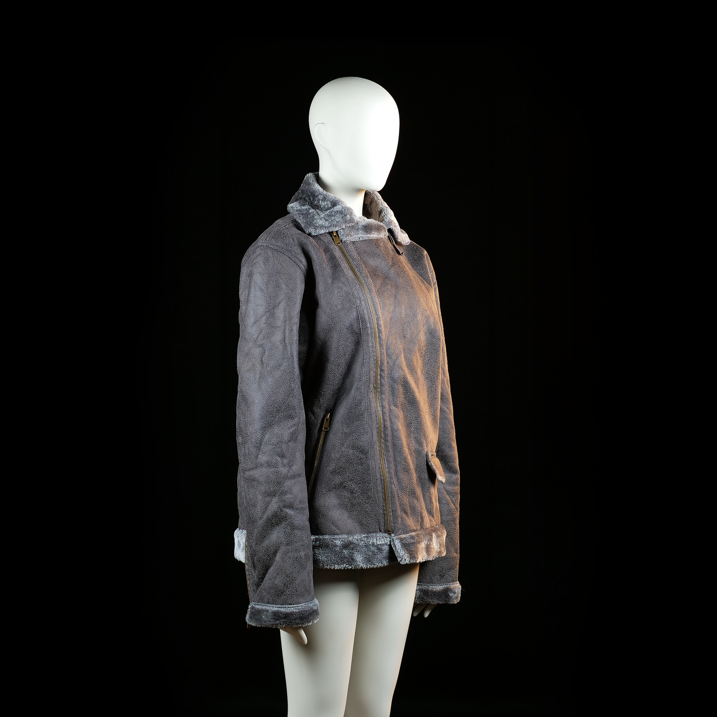 Fur jacket - Dark Gray - Size L