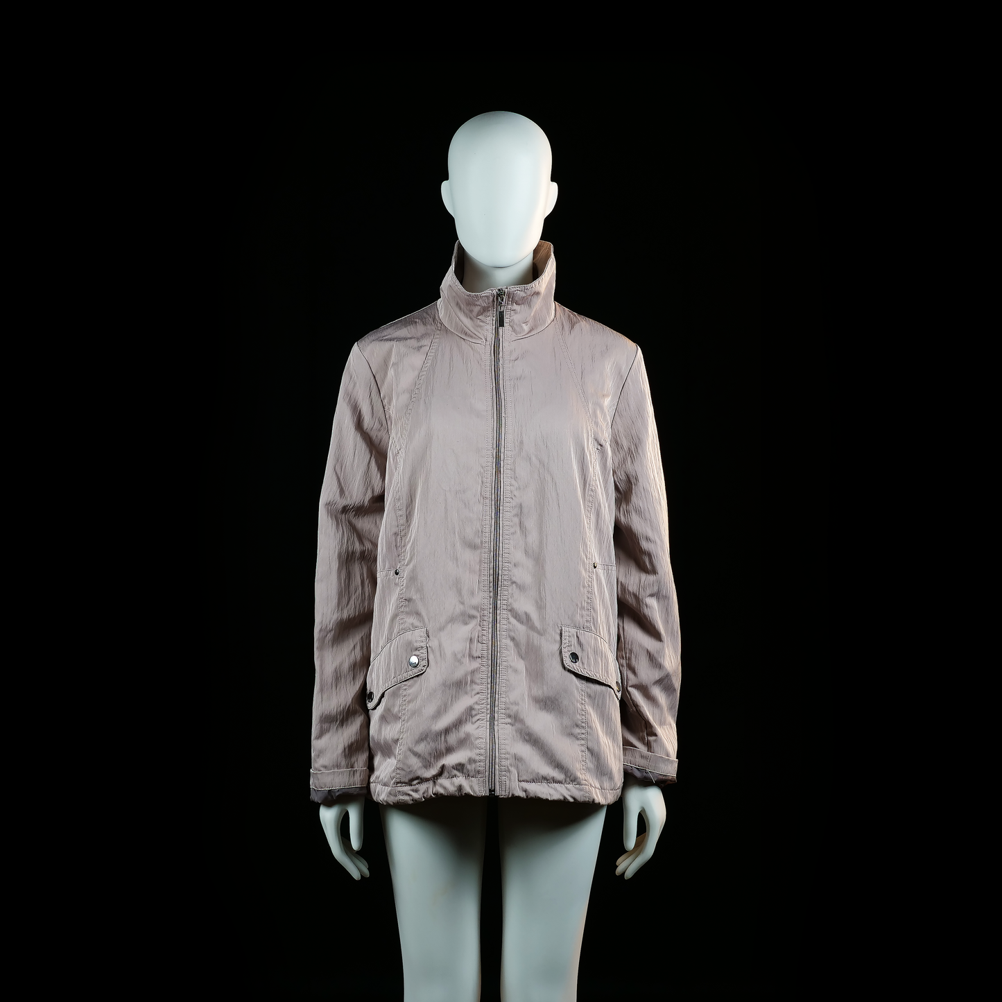 Bx Outerwear - Windbreaker - Taupe - Size 42 - Lightly crinkled zip-front jacket with a high collar and snap-button flap pockets on both sides. Straight hemline and subtle vertical seam detailing on the back.
