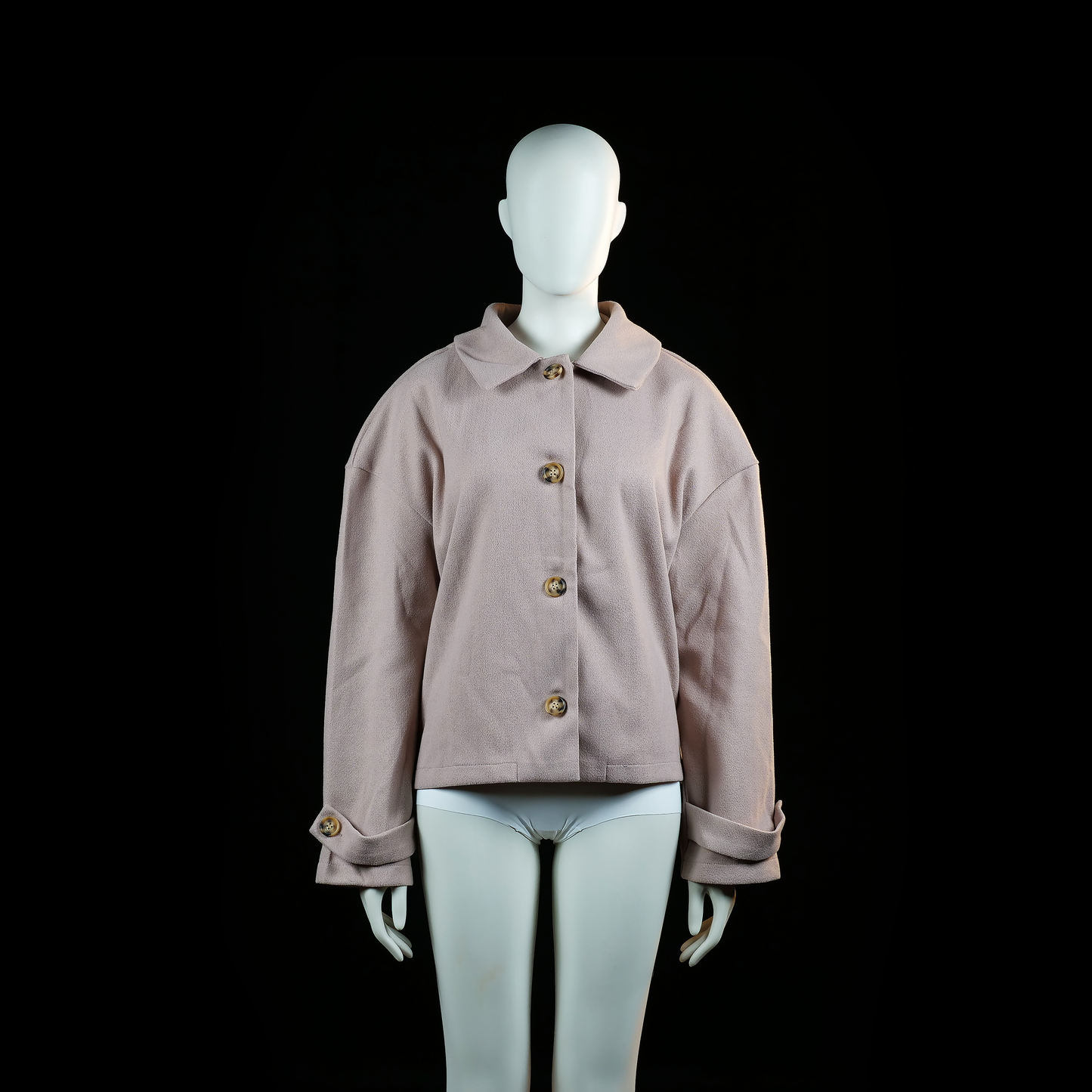 Shein - Trucker jacket - Rose - Size L - Boxy, button-front jacket with oversized tortoiseshell buttons and dropped shoulders. Features wide cuffs with matching buttons and a straight hem.