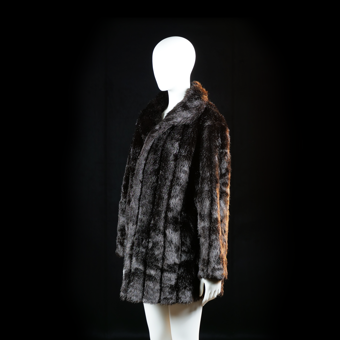 Fur jacket - Black & Dark Brown - Size 38
