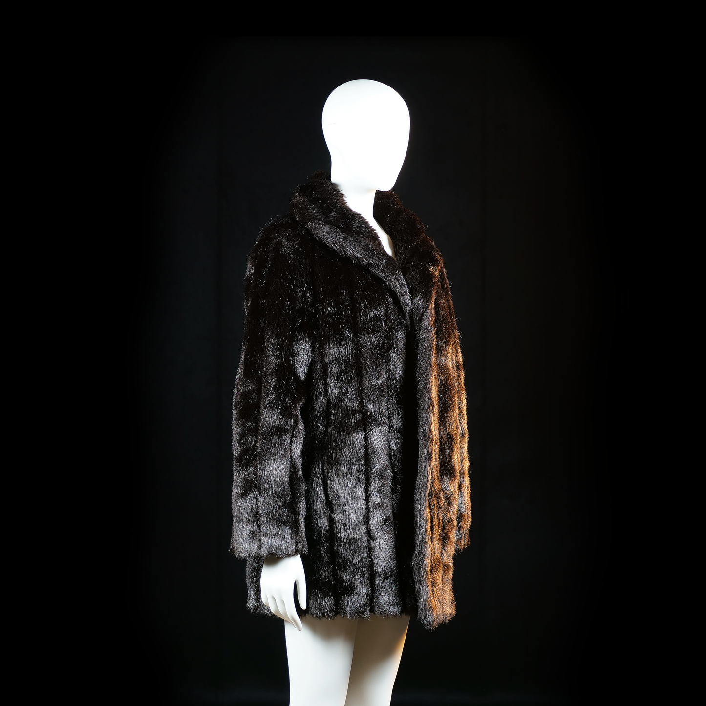Fur jacket - Black & Dark Brown - Size 38