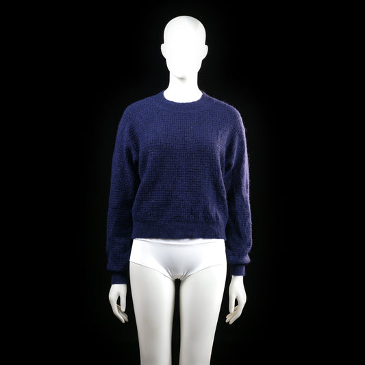 Lindex - Sweater - Navy - Size XS - (NEW) - Textured navy pullover with long sleeves, crew neckline, and ribbed cuffs and hem. The surface has a soft, slightly fuzzy appearance.