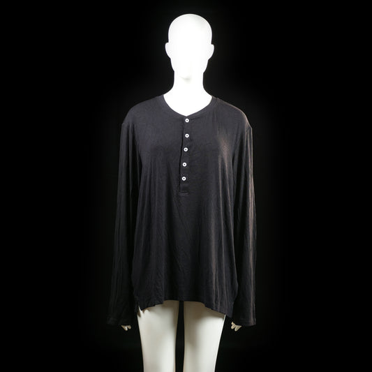 H&M - Long-sleeve top - Black - Size L - (NEW) - Long-sleeve top with a round neckline and a partial front button placket featuring six contrasting buttons. Hem is straight and relaxed in fit.