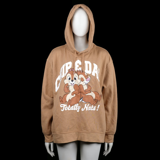 Disney Classics - Hoodie - Camel - Size XL - Camel-colored hoodie with a large print of Chip and Dale cartoon characters on the front and bold white text reading “Chip & Dale Totally Nuts!”. Features a drawstring hood and ribbed cuffs.