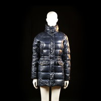Boomerang - Padded jacket - Navy - Size XS - Long-length quilted jacket with a glossy finish, horizontal padded sections, and a high stand-up collar. Features front flap pockets and a concealed zipper closure.