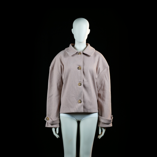 Shein - Trucker jacket - Rose - Size L - Boxy, button-front jacket with oversized tortoiseshell buttons and dropped shoulders. Features wide cuffs with matching buttons and a straight hem.