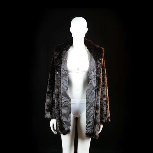 Fur jacket - Black & Dark Brown - Size 38